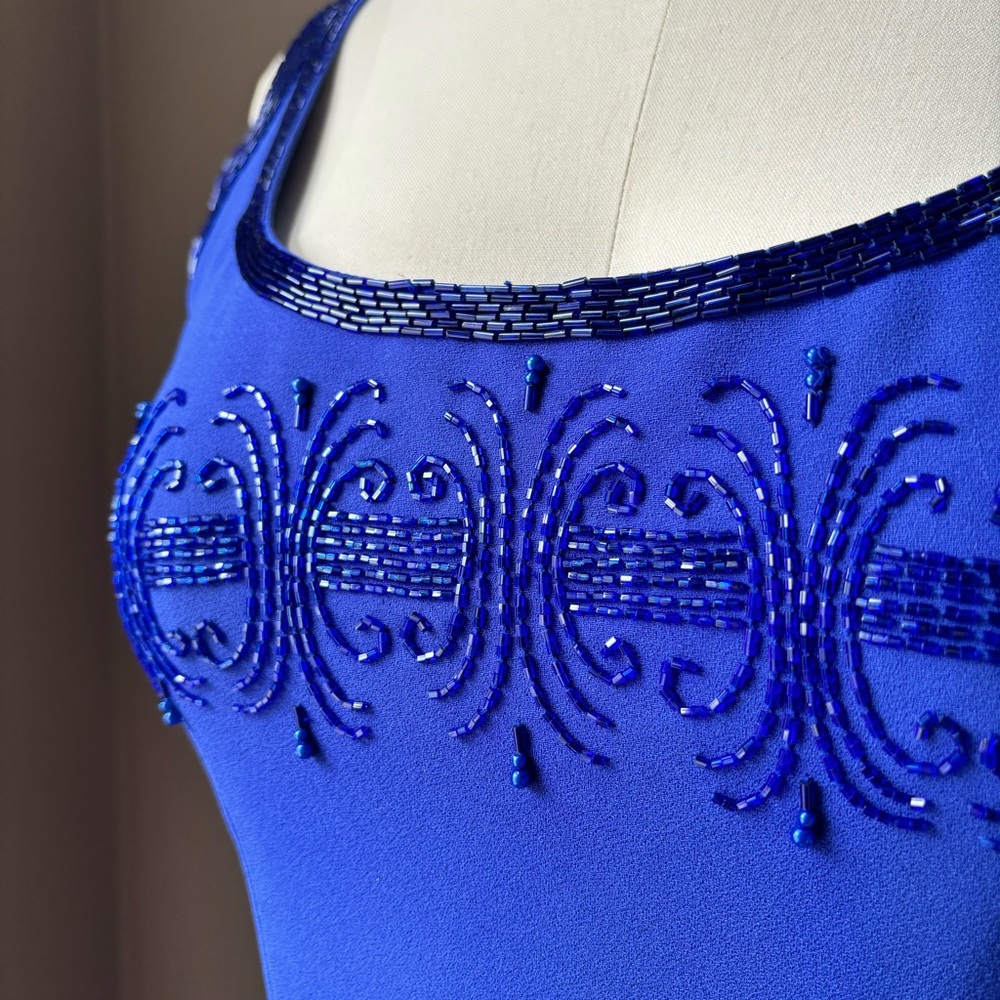 Precious Formals VTG 90s Blue Formal/Prom/Party Beaded Dress Sz 4 - Picture 4 of 15